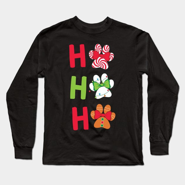 Ho Ho Ho Dog Paw Print Christmas Gift Long Sleeve T-Shirt by BadDesignCo